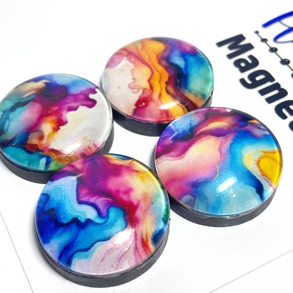 Set of 4 Glass Alcohol Ink Tie Dye - Refrigerator Kitchen Whiteboard - Picture 3 of 3